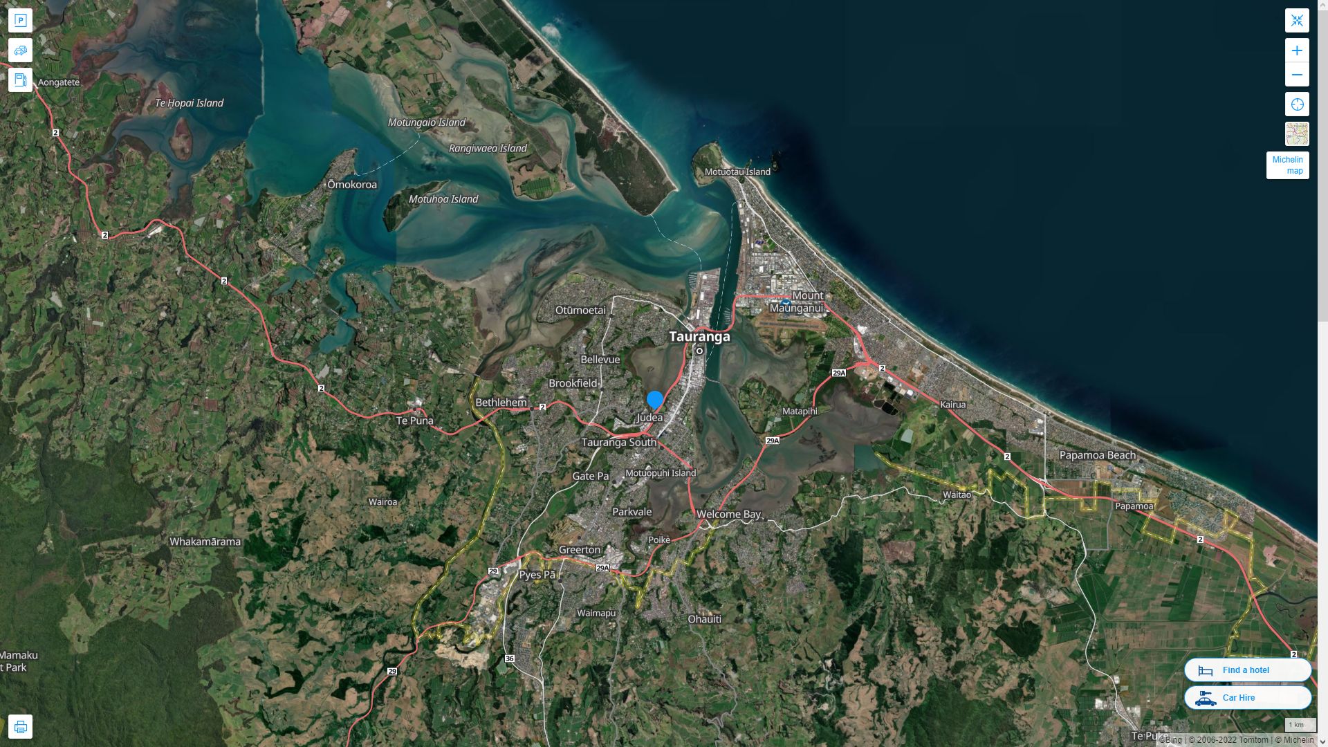 Tauranga Nouvelle Zelande Autoroute et carte routiere avec vue satellite